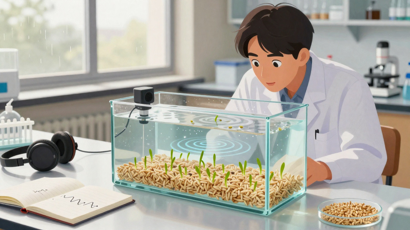Un scientifique observe des pousses vertes dans un aquarium rempli d'eau en laboratoire lumineux.